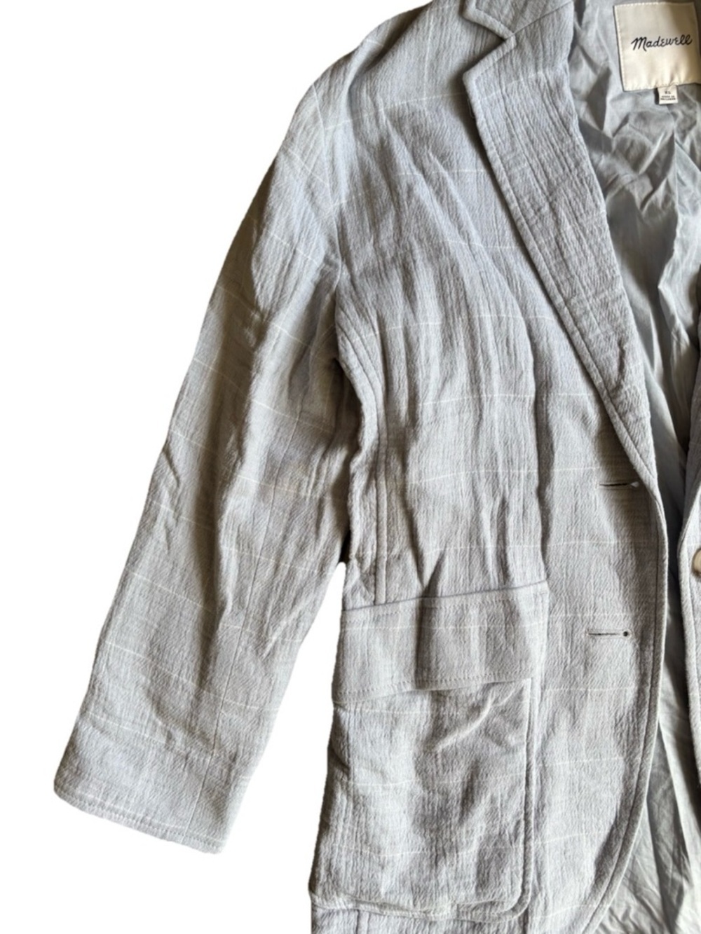 Madewell Larsen Cotton Linen Relaxed Oversized Windowpane Plaid Blazer Blue xs - Picture 3 of 8